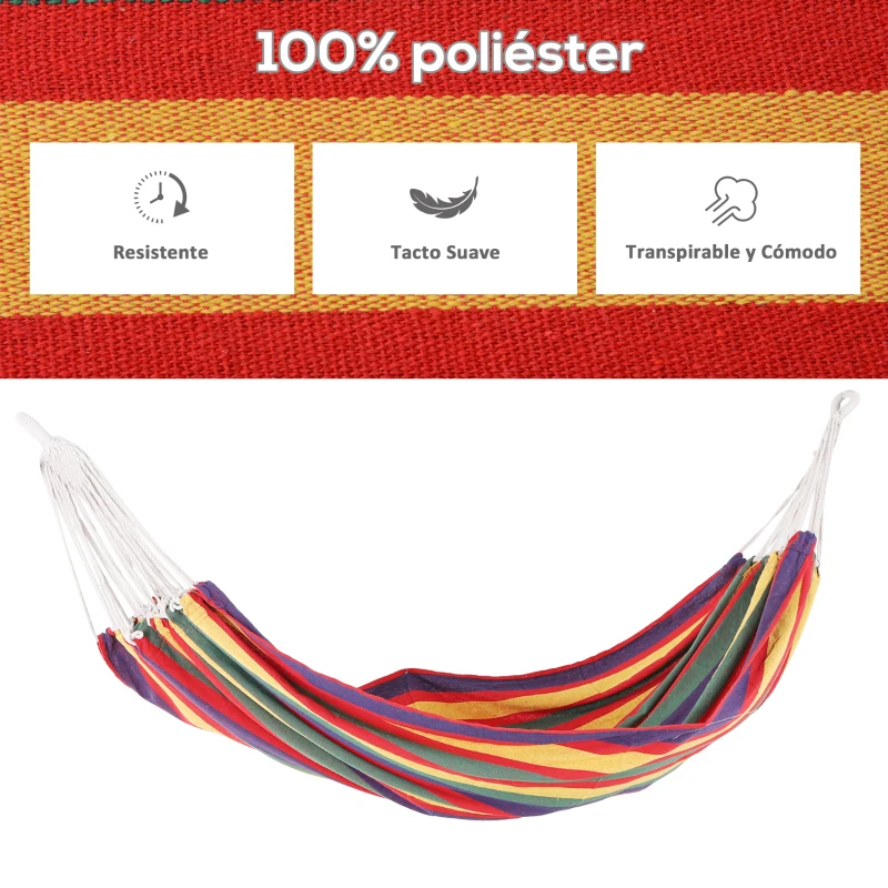 Outsunny Hamaca para Jardín 200x100 cm Hamaca Colgante Portátil Carga Máx. 120 kg para Acampar Piscina Camping Rayas Multicolor