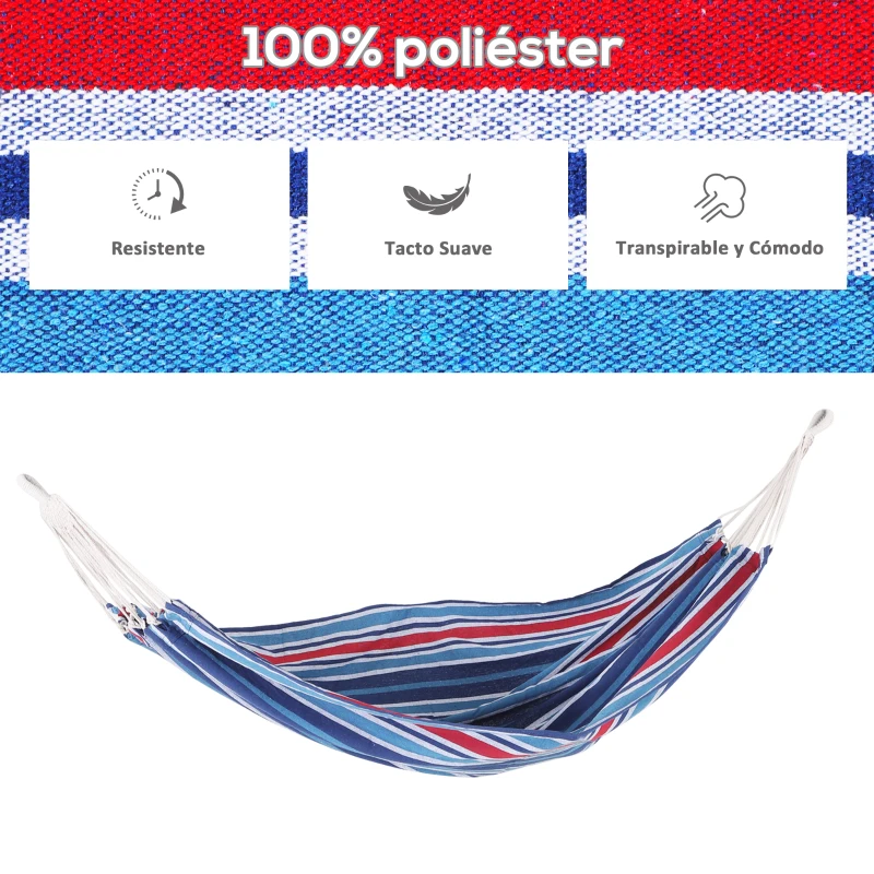 Outsunny Hamaca para Jardín 210x150 cm Hamaca Colgante Portátil Carga Máx. 180 kg para Acampar Piscina Camping Rayas Azul y Rojo