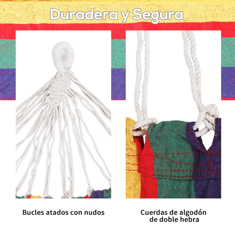 Outsunny Hamaca para Jardín 210x150 cm Hamaca Colgante Portátil Carga Máx. 180 kg para Acampar Piscina Camping Rayas Multicolor