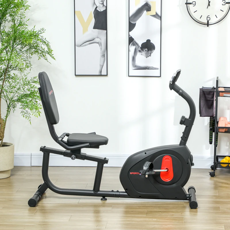 SPORTNOW Bicicleta Estática en Casa con Respaldo Resistencia Magnética Ajustable y Pantalla LCD 103-139x61x100,5 cm Negro