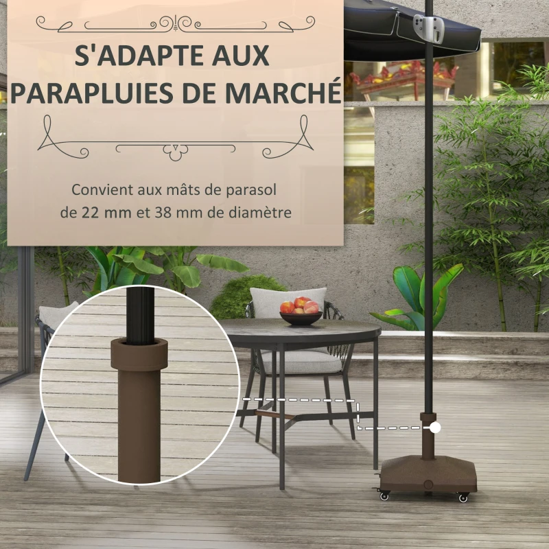 Outsunny Pied de parasol base de lestage parasol carré 4 roulettes dim. 45L x 45l x 39H cm HDPE marron