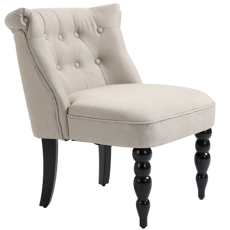 HOMCOM Relaxsessel Vintage Ruhesessel Relaxstuhl Polstersessel Esszimmerstuhl Leinenbezug Holzgestell Beige+Schwarz 67 x 67 x 78 cm
