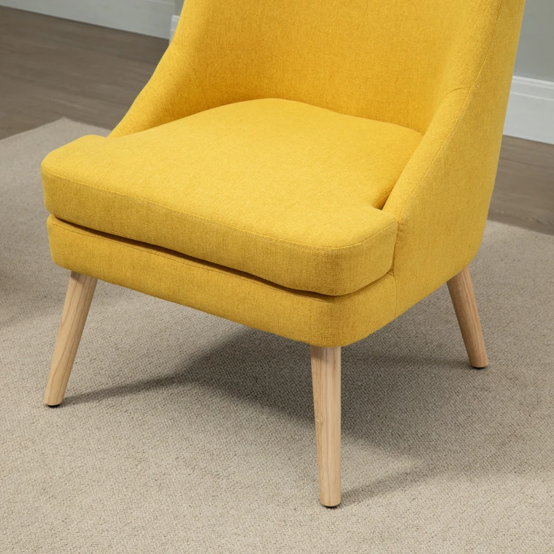 HOMCOM Sessel Loungesessel mit Leinenoptik, Armlehne, Gepolstert Relaxsessel mit Holzbeine, für Wohnzimmer, Schlafzimmer, Gelb