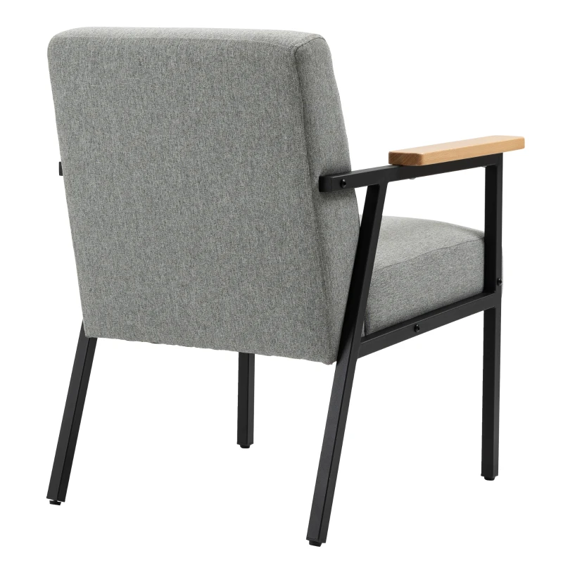HOMCOM Akzentsessel im Skandidesign, Ruhesessel ,Akzentstuhl, Leinenoptik, Kautschukholz, Grau + Schwarz + Braun