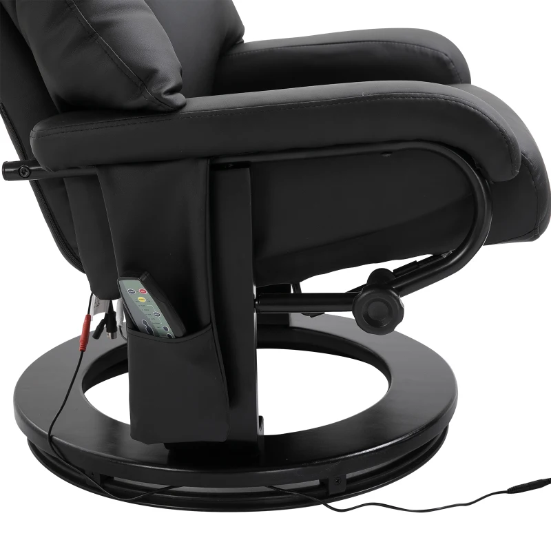 HOMCOM Relaxsessel mit Fußhocker, Massagesessel mit Liegefunktion, Elektrischer Liegesessel mit Fernbedienung, Fernsehsessel mit Seitentasche, Kunstleder, Schwarz
