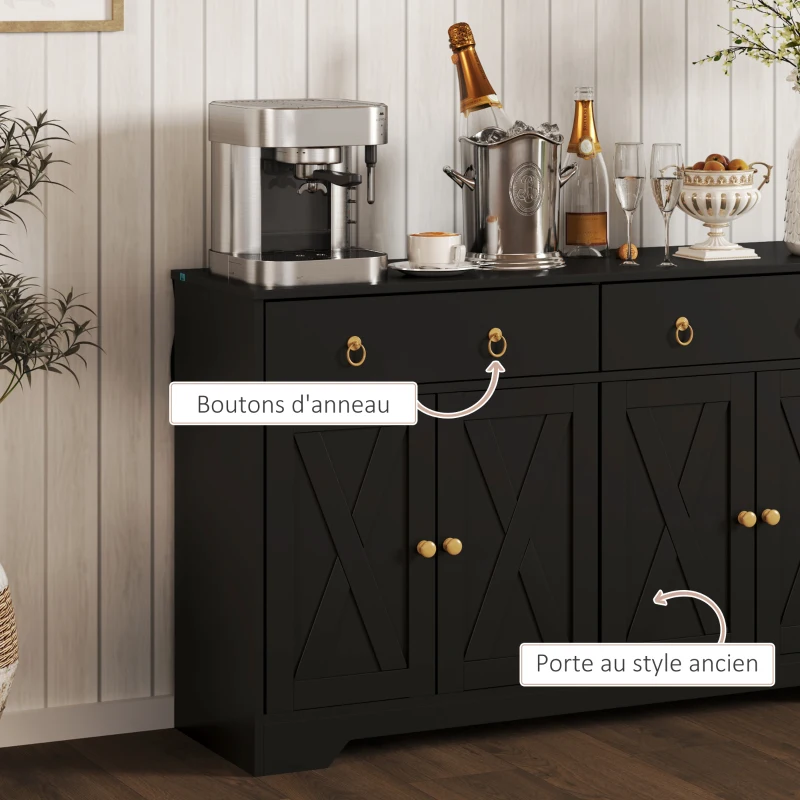 HOMCOM Buffet meuble de rangement armoire de cuisine style rural 2 tiroirs et 2 placards étagères à hauteurs réglables noir