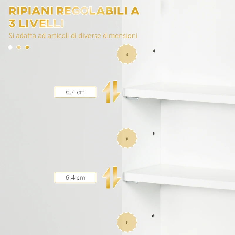 kleanking Armadietto Bagno a Muro con Anta Decorata, Maniglia Dorata e Ripiani Regolabili, 40x15x60 cm, Bianco