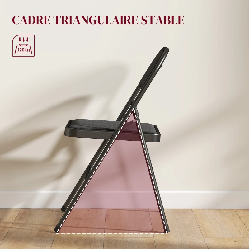 HOMCOM Lot de 4 chaises pliantes chaises de salle à manger portables cadre en acier 45 x 46 x 78 cm noir