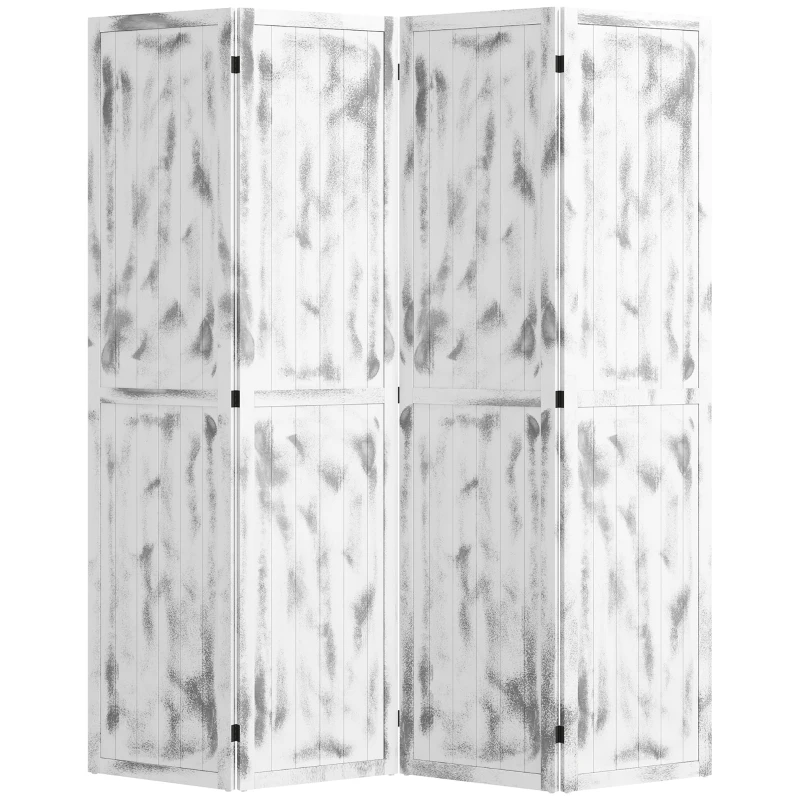 HOMCOM Biombo Divisor Separador de Ambientes de 4 Paneles Plegables de Madera de Paulonia 160,5x170 cm Blanco Rústico