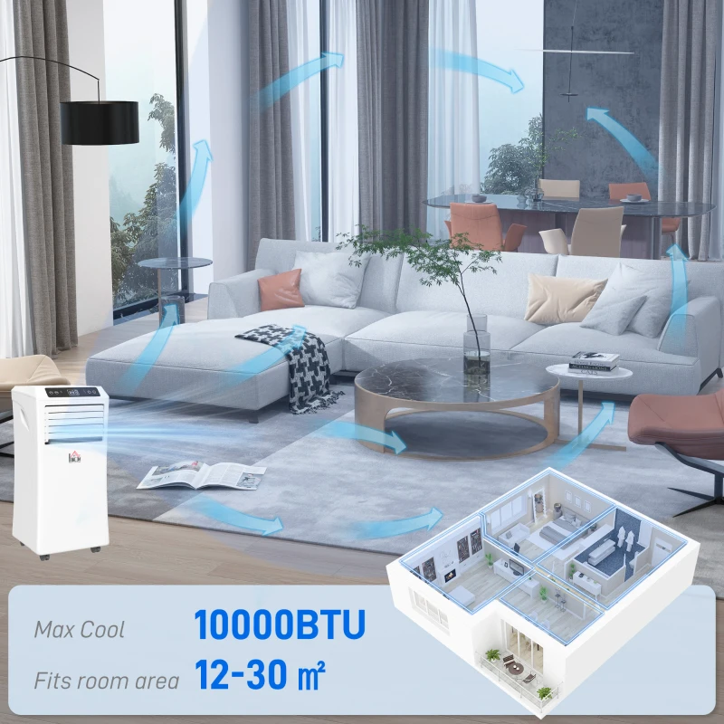 HOMCOM 10000 BTU Air Conditioning Unit, 3-in-1 Portable Air Conditioner, Dehumidifier, Cooling Fan with Remote Control, Digital Display, 2 Speeds, 24H Timer, Window Venting Kit, 18m²