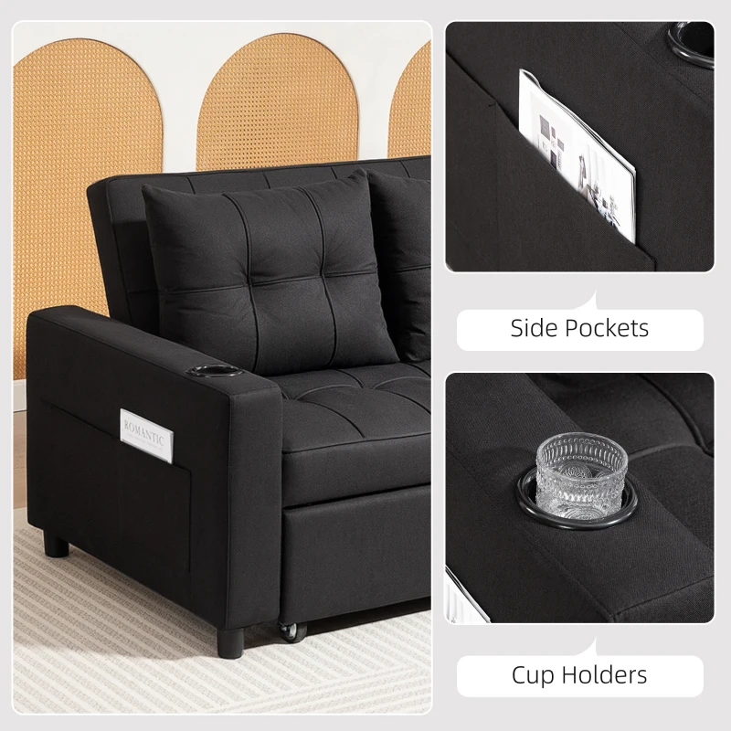 HOMCOM Two-Seater Pull-Out Sofa Bed - Black