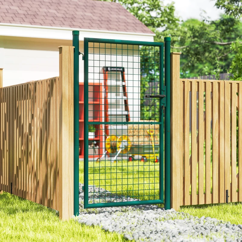 Outsunny Portillon de jardin en acier 97 x 200 cm portail de jardin avec serrure, clés et poignée, vert