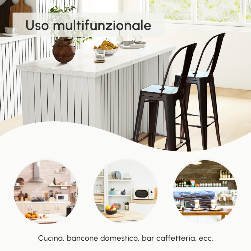HOMCOM Set 2 Sgabelli da Bar Industriale con Schienale Rimovibile e Poggiapiedi, in Metallo, 44x49x116 cm, Nero
