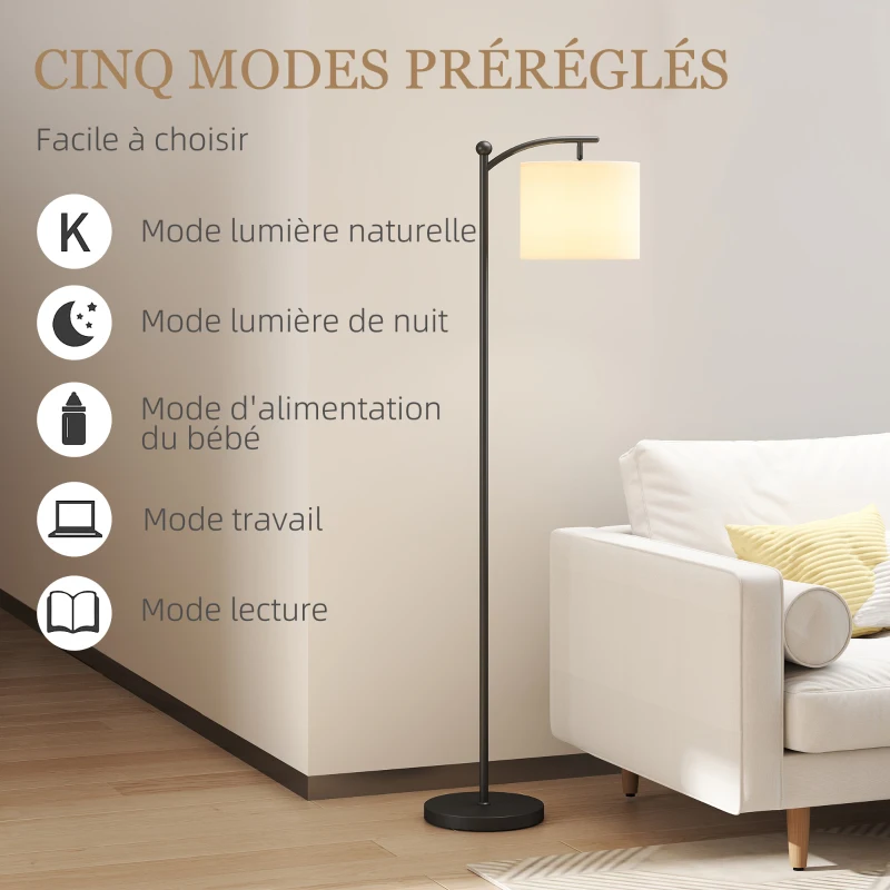 HOMCOM Lampadaire dimmable 2 températures de couleur avec télécommande, minuterie de 60 minutes, 160 cm, noir