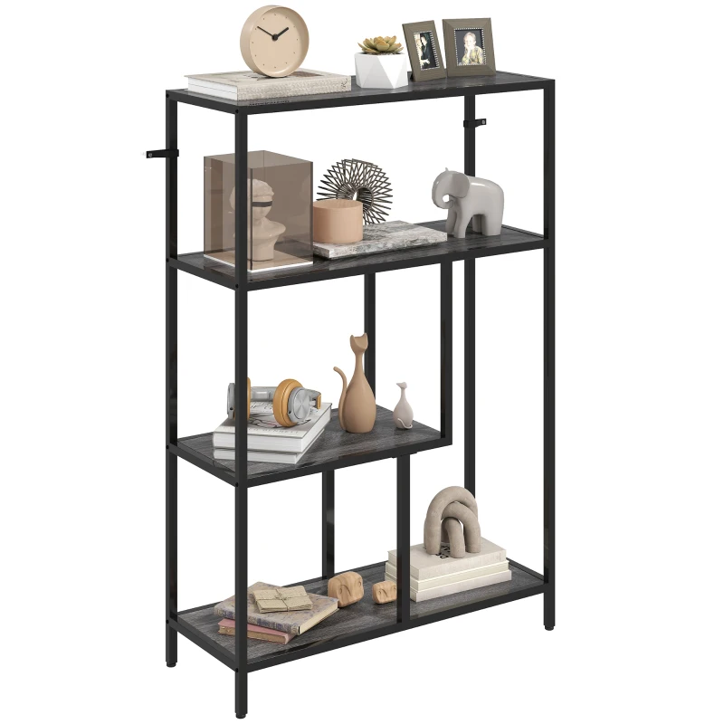 HOMCOM 4-Tier Bookshelf with Open Shelves - Charcoal Grey