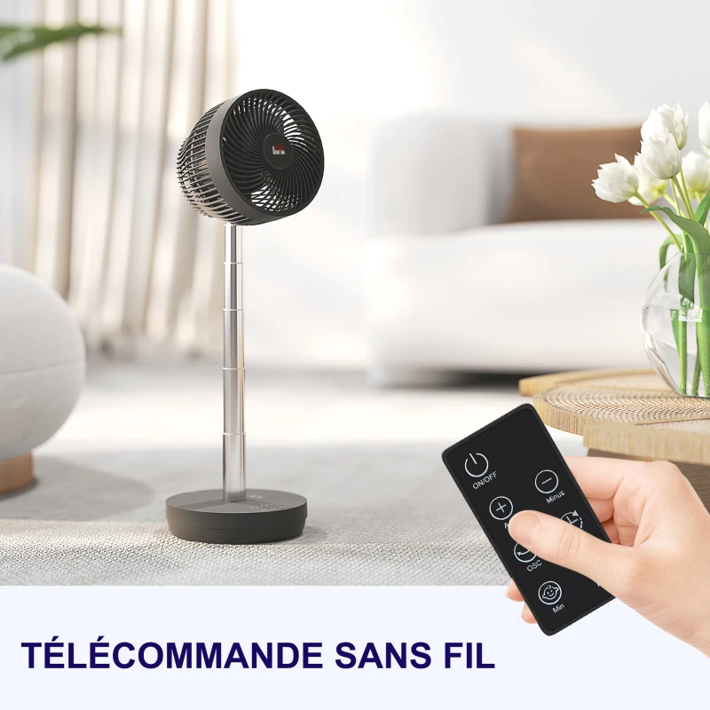 HOMCOM Ventilateur de bureau avec télécommande et batterie rechargeable, alimenté par USB, inclinaison et hauteur réglables, noir