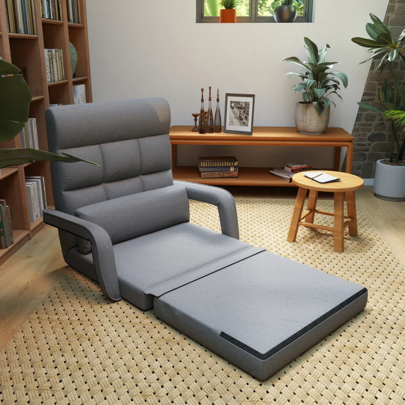 HOMCOM Poltrona Letto Singolo con Cuscino e Schienale Reclinabile su 5 Livelli, 62x78x70 cm, Grigio