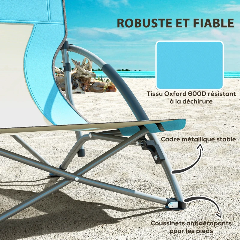Outsunny Lot de 2 chaises de plage pliable chaises camping pliante légère sac de transport porte-gobelet 58 x 55 x 62 cm bleu