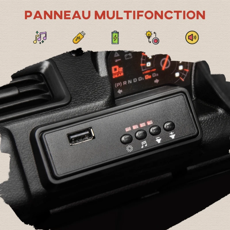 AIYAPLAY Voiture électrique enfant buggy électrique enfant 2 moteurs 12 V 3 vitesses remorque arrière 122L x 62,5l x 65H cm noir