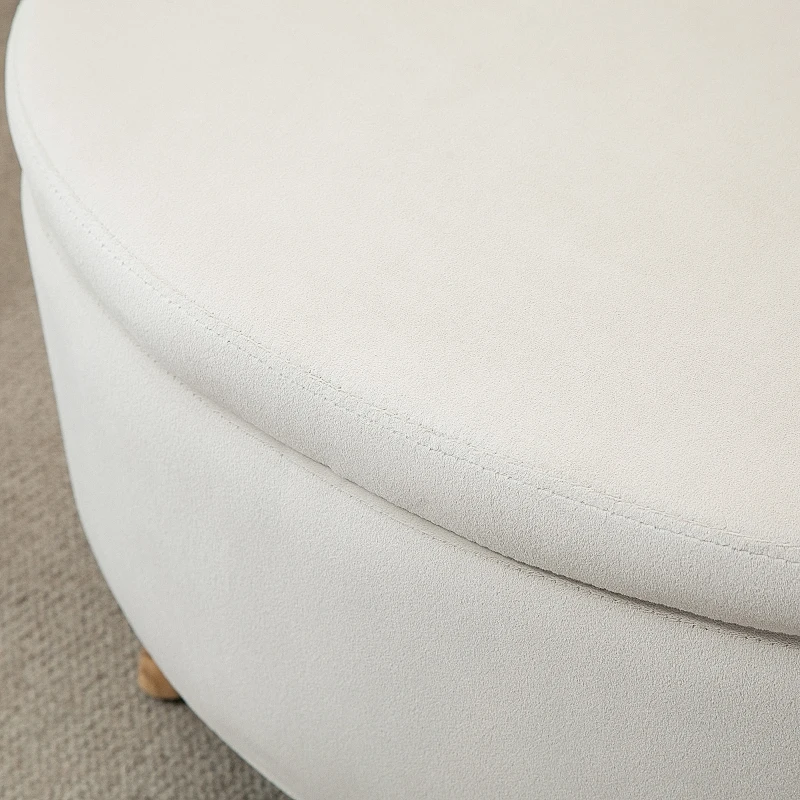 HOMCOM Tabouret de rangement ovale intérieur, coffre, pouf, revêtement effet velours, 71 x 51,5 x 42 cm, beige