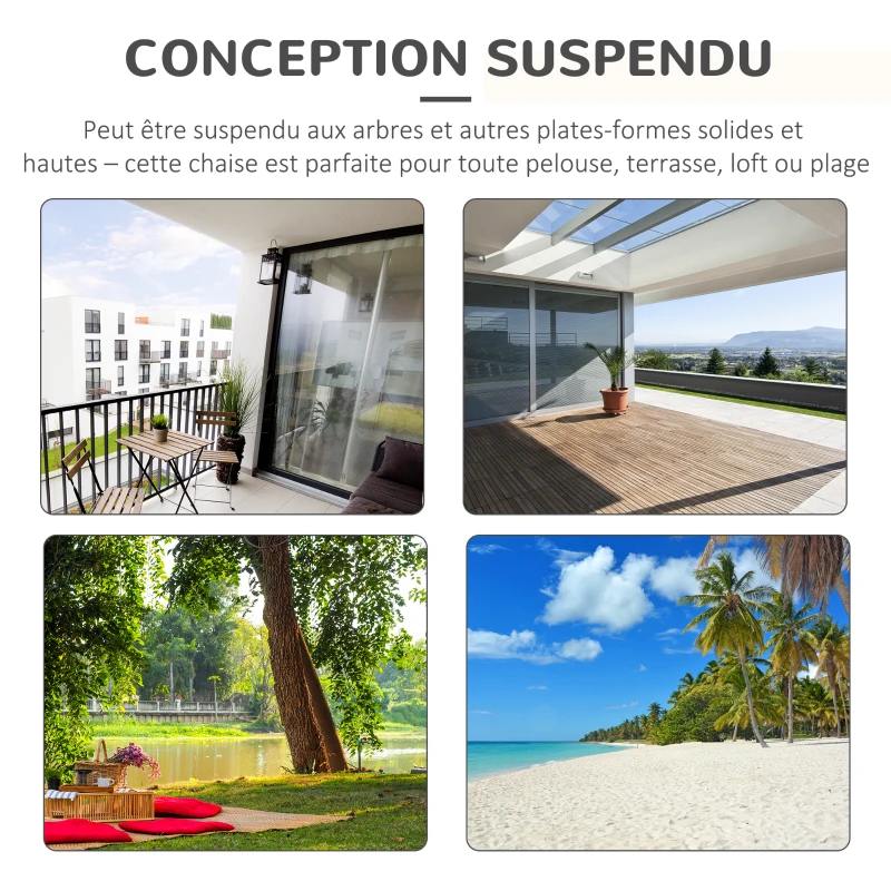 Outsunny Fauteuil suspendu extérieur chaise hamac avec 2 coussins, intérieur et extérieur, en tissu coton mélangé, gris foncé