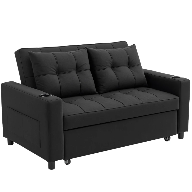HOMCOM Two-Seater Pull-Out Sofa Bed - Black
