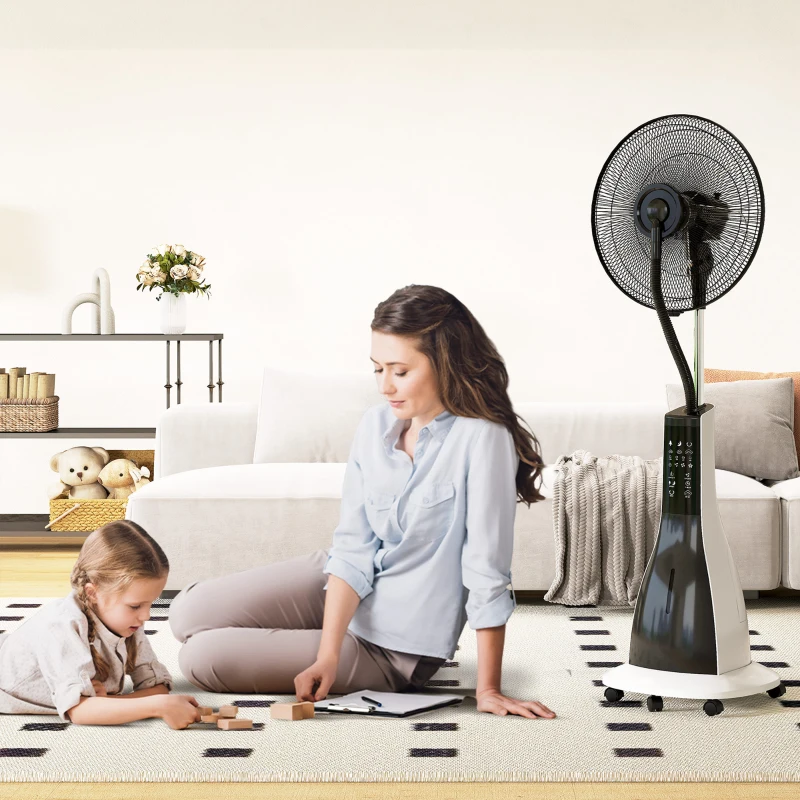HOMCOM Ventilateur brumisateur sur roulettes 90 W 125 cm avec télécommande, minuterie, oscillation à 75°, tête inclinable, noir