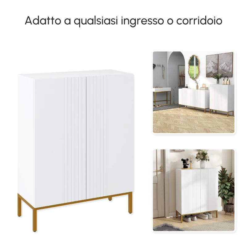 HOMCOM Mobile Scarpiera per 15-20 Paia di Scarpe, Ripiani Regolabili e Chiusura Ammortizzata, Bianco