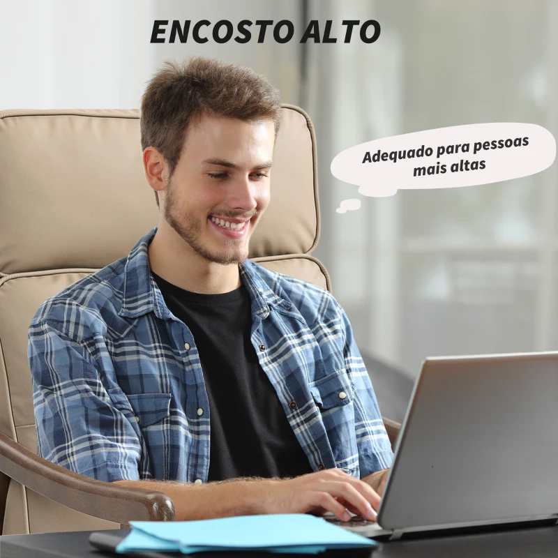HOMCOM Poltrona de Sala de Estar Estofada em PU com Estrutura de Madeira Almofadas Acolchoadas Poltrona de Leitura 63,5x83x105 cm Caqui