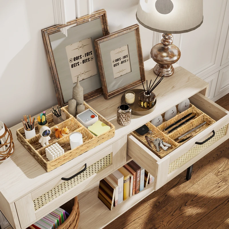 HOMCOM Panier de rangement tressé en jacinthe d'eau avec 4 compartiments, pour salle de bain, chambre à coucher, naturel