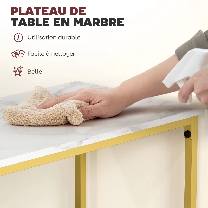 HOMCOM Table de bar rectangulaire avec plateau aspect effet marbre et cadre en acier, 100 x 40 x 107 cm, doré