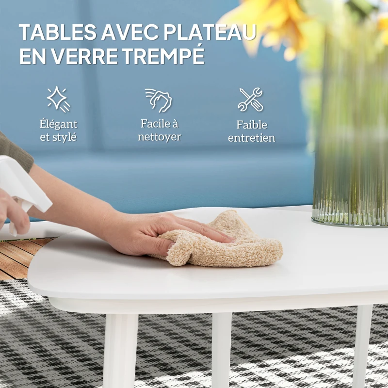 Outsunny Salon de jardin extérieur 4 personnes, salon de balcon 5 pièces avec canapé, 2 fauteuils et 2 tables basses bleu clair