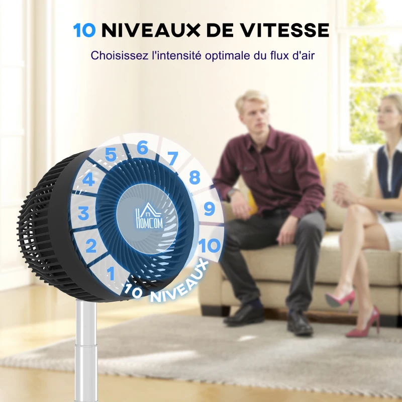 HOMCOM Ventilateur de bureau avec télécommande et batterie rechargeable, alimenté par USB, inclinaison et hauteur réglables, noir