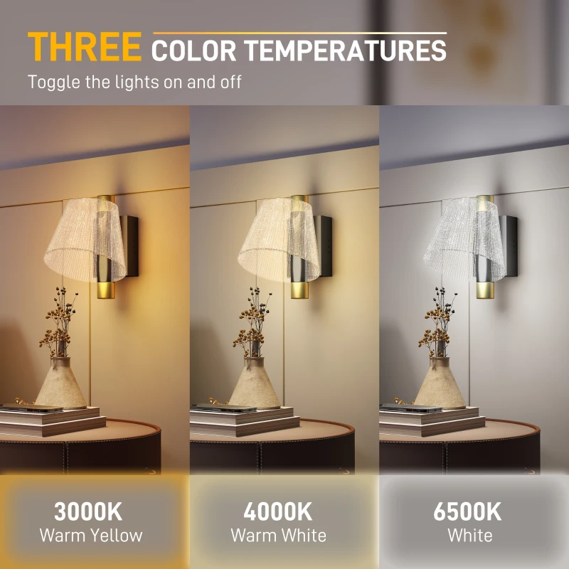 HOMCOM Led Wall Lamp 2 Pack, 5W Modern Indoor Starry Wall Light, Colour Temperature Adjustable 3000K/4000K/6500K, for Bedroom, Living Room, Hallway, Stairs, Black