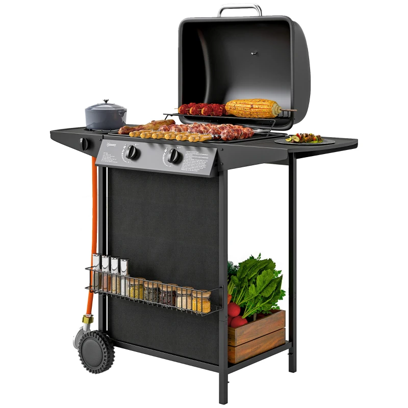 Outsunny Barbecue a Gas con 3 Bruciatori Indipendenti e Coperchio con Termometro, 108x54x97 cm, Nero