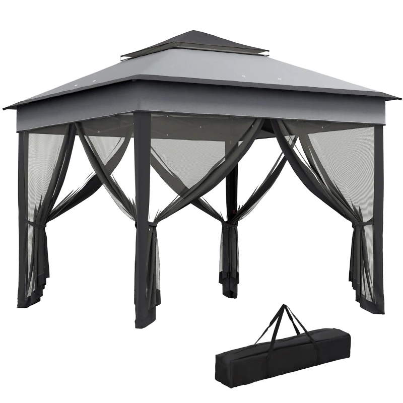 Outsunny 3 x 3(m) Pop Up Gazebo, Height Adjustable Instant Event Shelter with Netting and Carrying Bag, Grey
