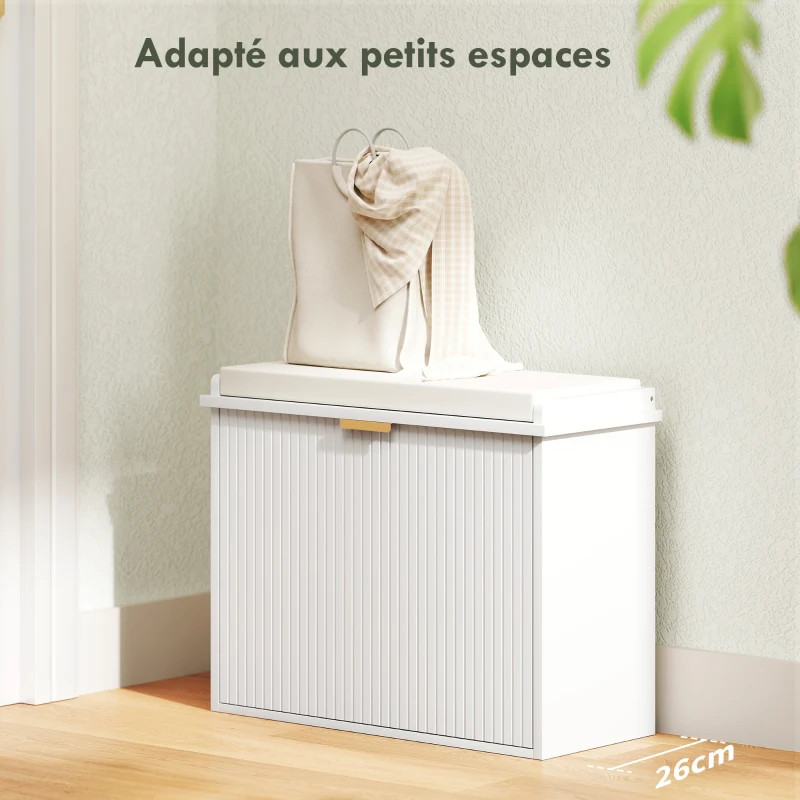 HOMCOM Banc à chaussures avec coussin d'assise rembourré et tiroir rabattable pour couloir, chambre, 62 x 26 x 47,5 cm, blanc(m-4)