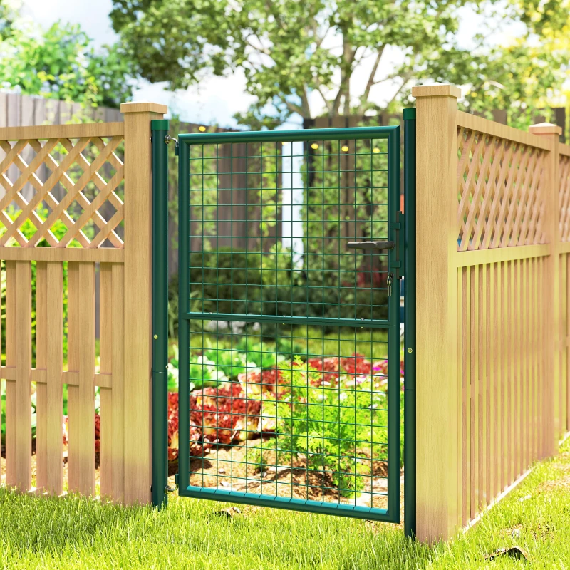 Outsunny Portillon de jardin en acier 97 x 175 cm portail de jardin avec serrure, clés et poignée, vert
