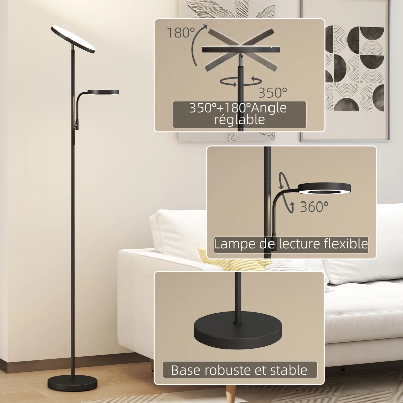 HOMCOM Lampadaire LED 42W dimmable 2700K-6500K 4 couleurs variation continue, 4 modes scène, télécommande et contrôle tactile