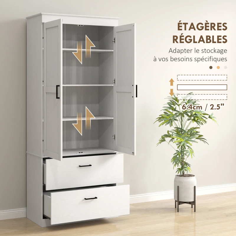 HOMCOM Armoire de cuisine buffet cuisine vaisselier meuble de rangement avec placard, 2 tiroirs et étagères réglables, gris