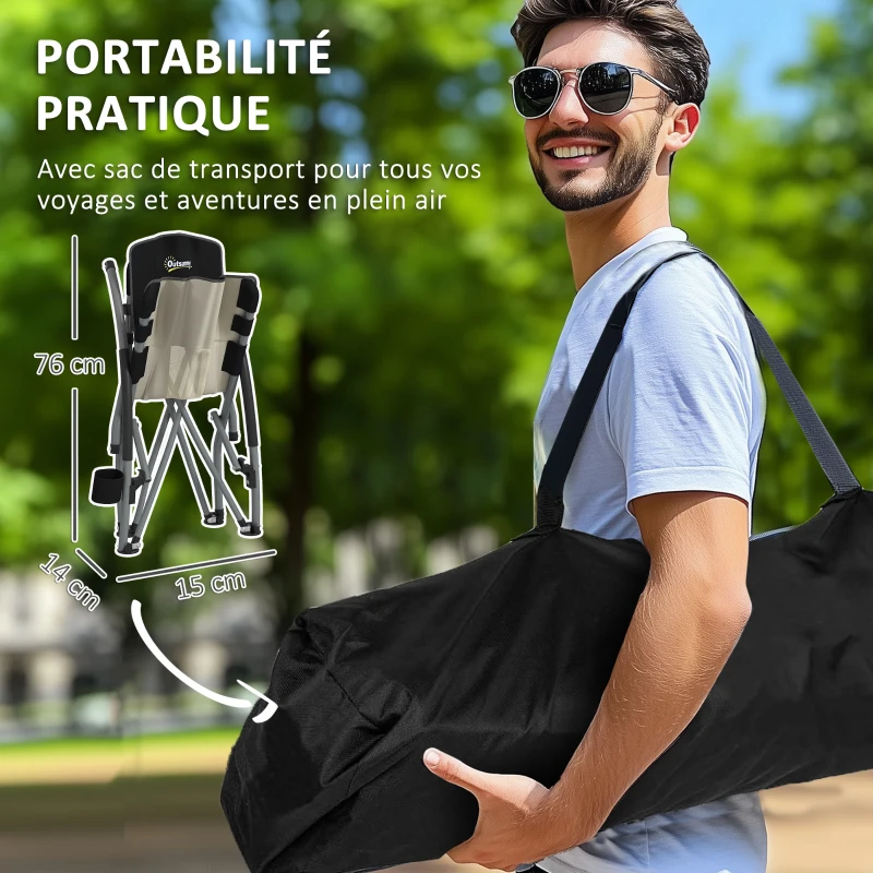 Outsunny Lot de 2 chaises de plage pliable chaises camping pliante légère sac de transport porte-gobelet 58 x 55 x 62 cm noir