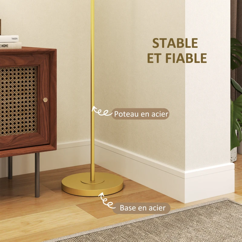 HOMCOM Lampadaire sur pied salon style moderne avec abat-jour aspect lin et interrupteur à pied 163,5 cm doré et blanc