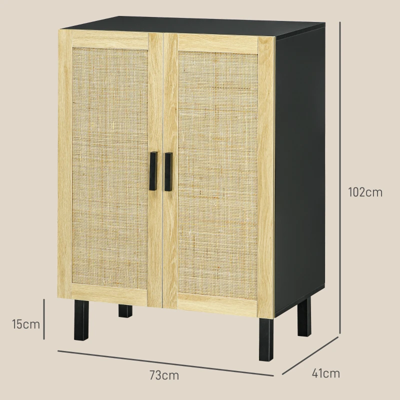 HOMCOM Buffet haut meuble de rangement design bohème double portes avec 3 étagères en cannage - 73 x 41 x 102 cm
