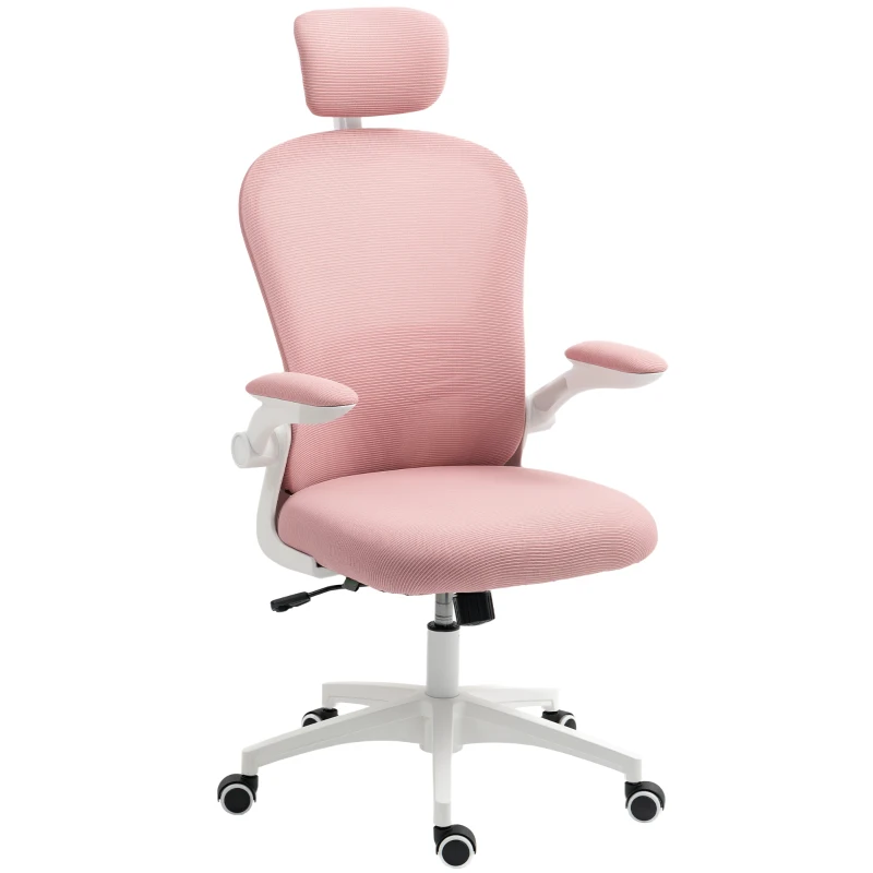 Vinsetto Multi-Adjustable Office Chair, with Lumbar Support, Headrest and Mesh Back - Pink