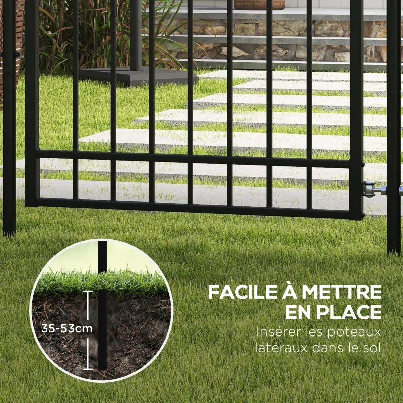 Outsunny Portillon de jardin en acier galvanisé 107 x 204 cm avec serrure, clés et poignée, noir