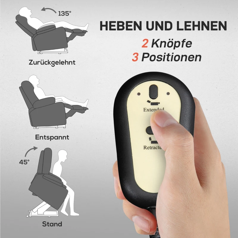 HOMCOM Fernsehsessel mit Aufstehhilfe, Wärme- und Massagefunktion, Fernbedienung und Seitentasche, Dunkelgrau(m-4)