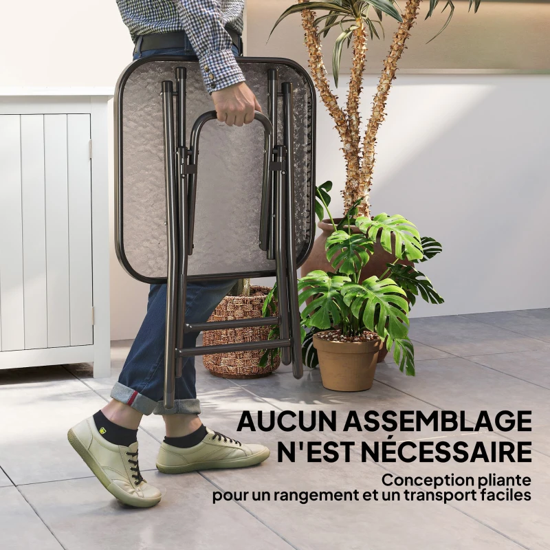 Outsunny Table basse carrée bistro de jardin 45 x 45 x 50 cm pliable métal noir plateau verre trempé noir