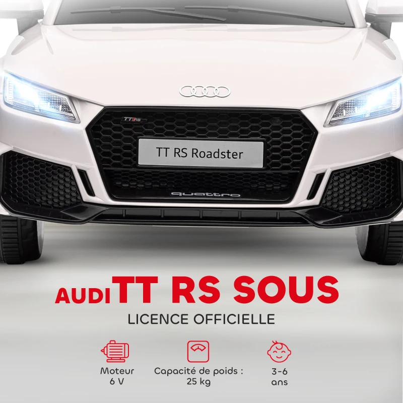 HOMCOM Voiture électrique enfant véhicule électrique enfant Audi TT RS 12 V 30 W V. Max. 3 Km/h télécommande 2,4G Effets sonores + Lumineux Blanc(m-4)