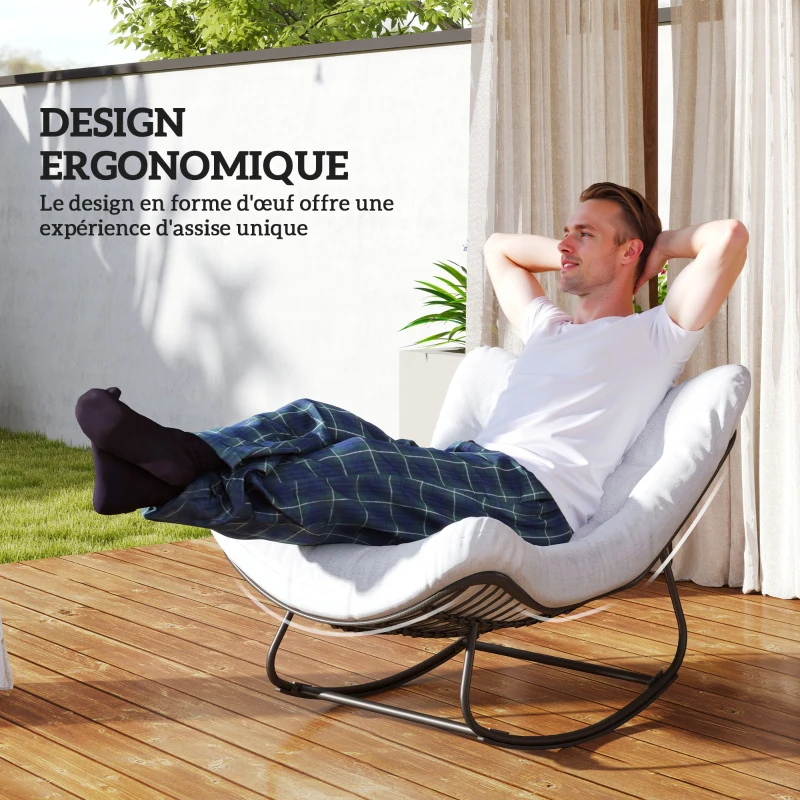 Outsunny Fauteuil à bascule de jardin chaise à bascule en forme d'œuf avec coussin rembourré 98 x 111 x 74 cm gris