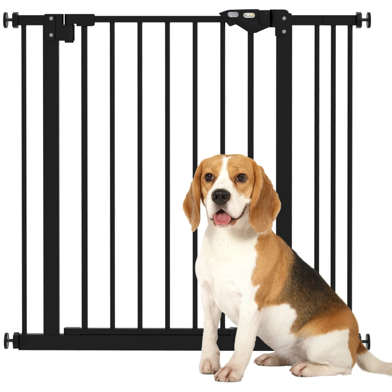 PawHut Türschutzgitter für Hunde, Absperrgitter, Schutzgitter für Haustiere, Metall, Kunststoff, 74-87 cm, Schwarz